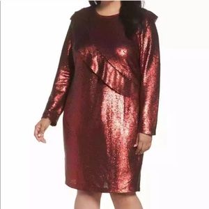 Glamorous Red sequin dress with ruffle detail * Closeout *